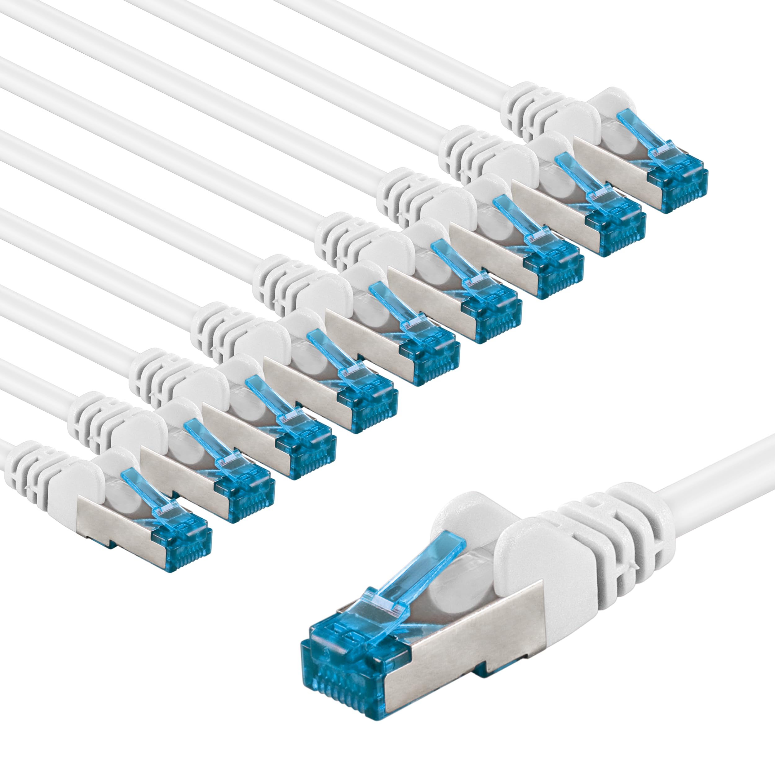 goobay 66054 CAT 6A Netzwerkkabel im 10er Set/Patchkabel geschirmt S/FTP/CU Ethernet Kabel, PiMF, LSZH/Cat 6a Kabel mit 10Gbits / Weiß / 10x 3m