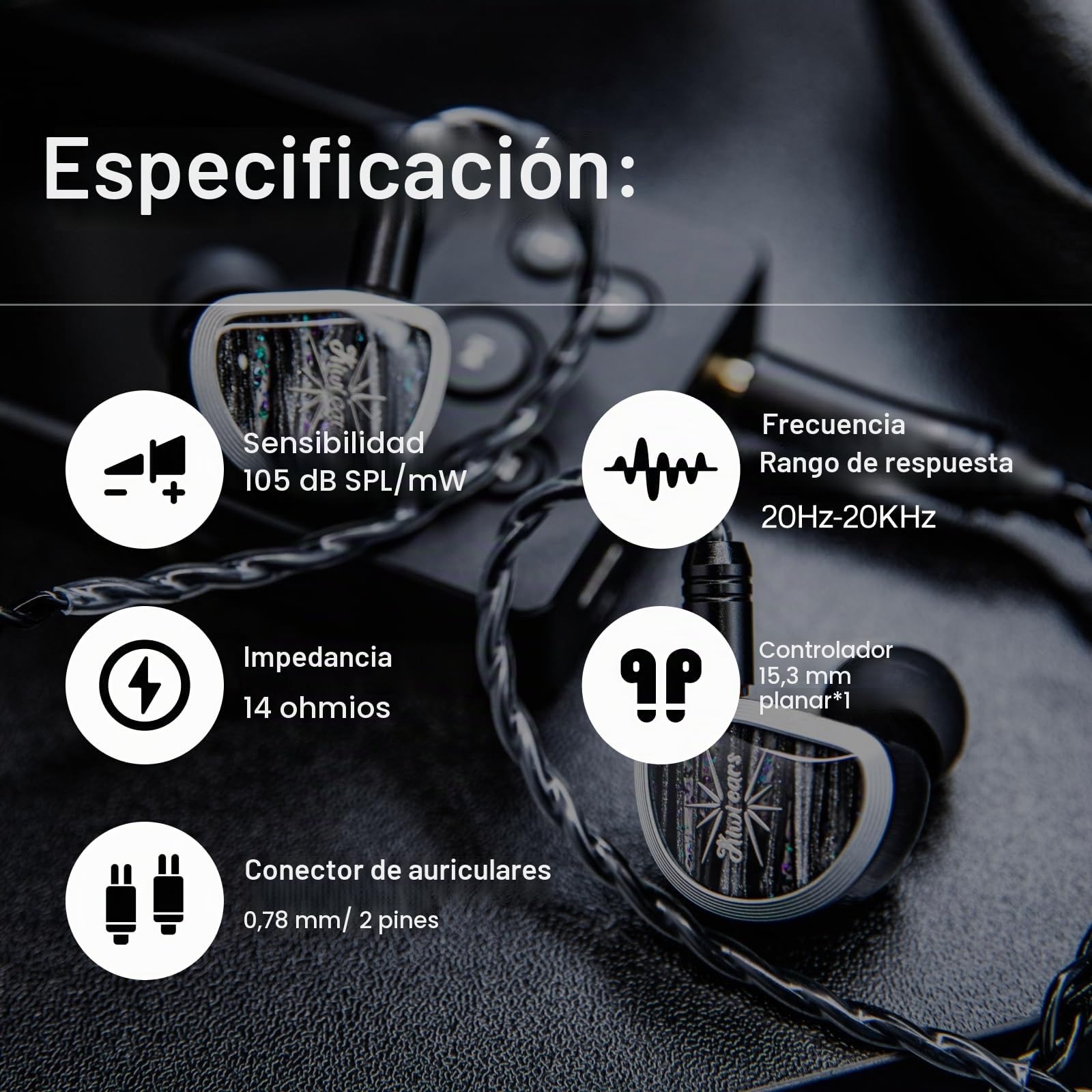 Linsoul Kiwi Ears Aether In Ear Monitor,Auriculares IEM con Controlador planar Grande de 15,3mm,Auriculares con Cable de Alta fidelidad,Cascos para Juegos con Cable Desmontable de 2pines para músicos