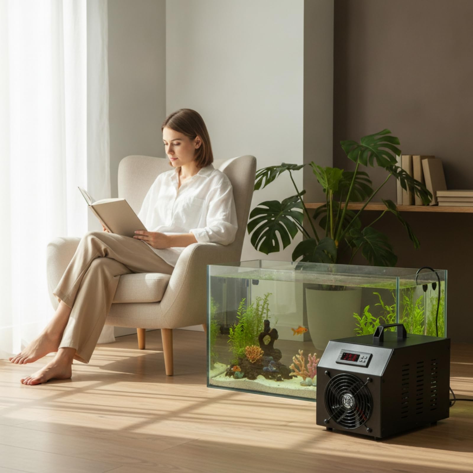 Gralara Refrigeratore con Display Digitale Compatto Silenzioso per Acquariofili, Acquario Marino, Pompa Dell Acqua E Tubo Inclusi