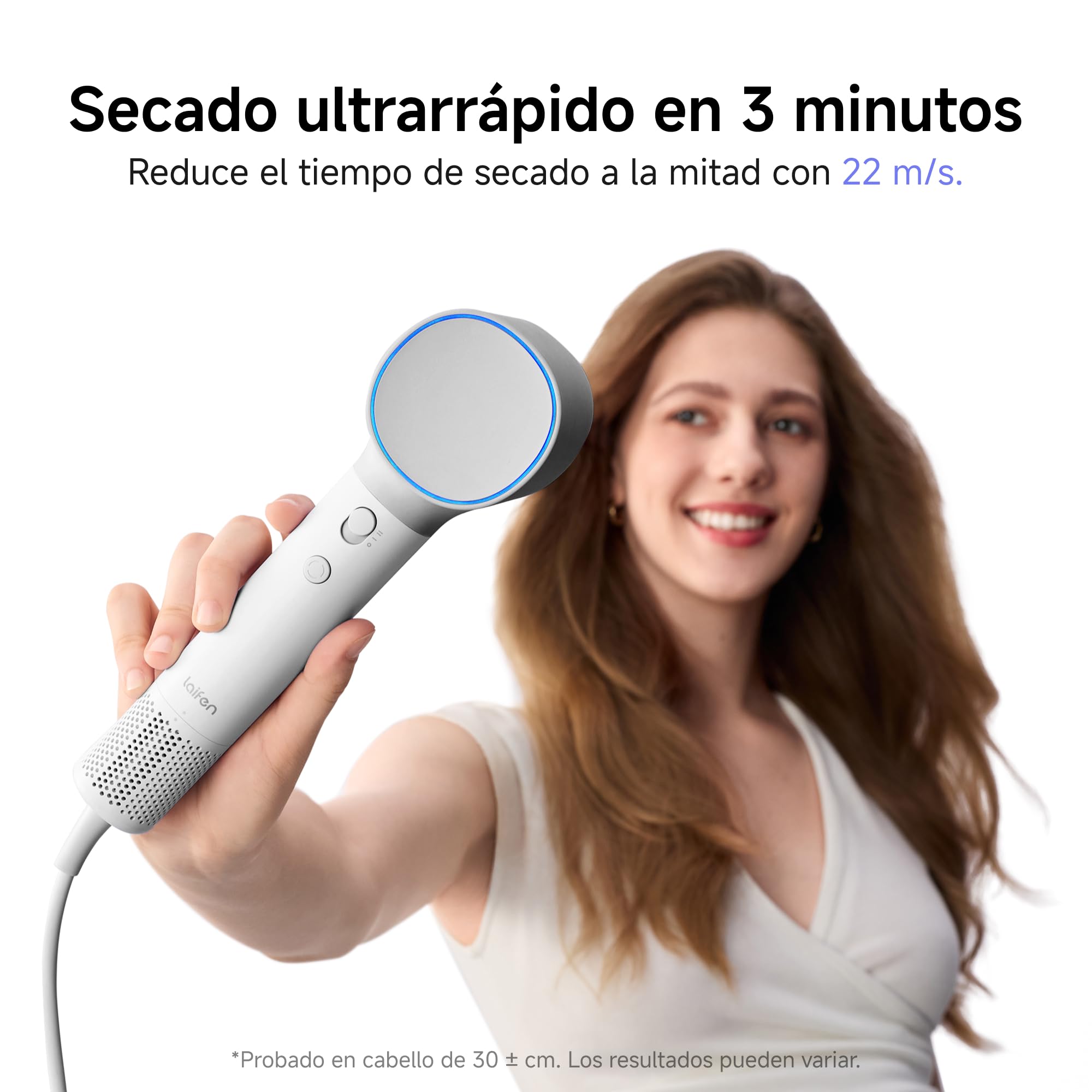 Laifen Neo Secador de Pelo con Motor Sin Escobillas de 110 000 RPM, 200 Millones de Iones Negativos y Control de Temperatura, Ultraligero 390 g, Bajo Ruido 59dB, 2 Boquillas Magnéticas (Blanco)