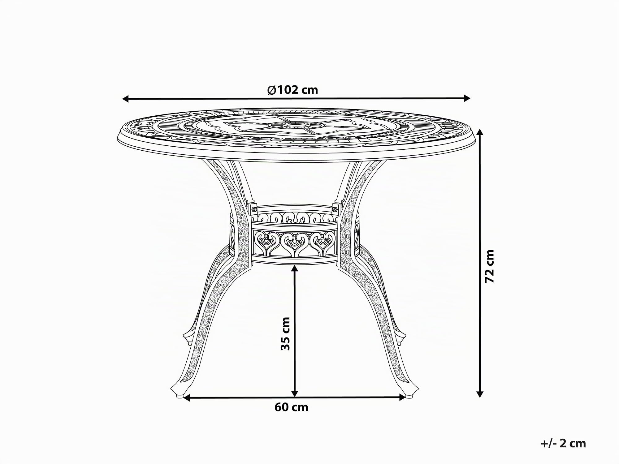Beliani Table de Jardin Ronde 102 cm en Aluminium Marron Cuivré Salento
