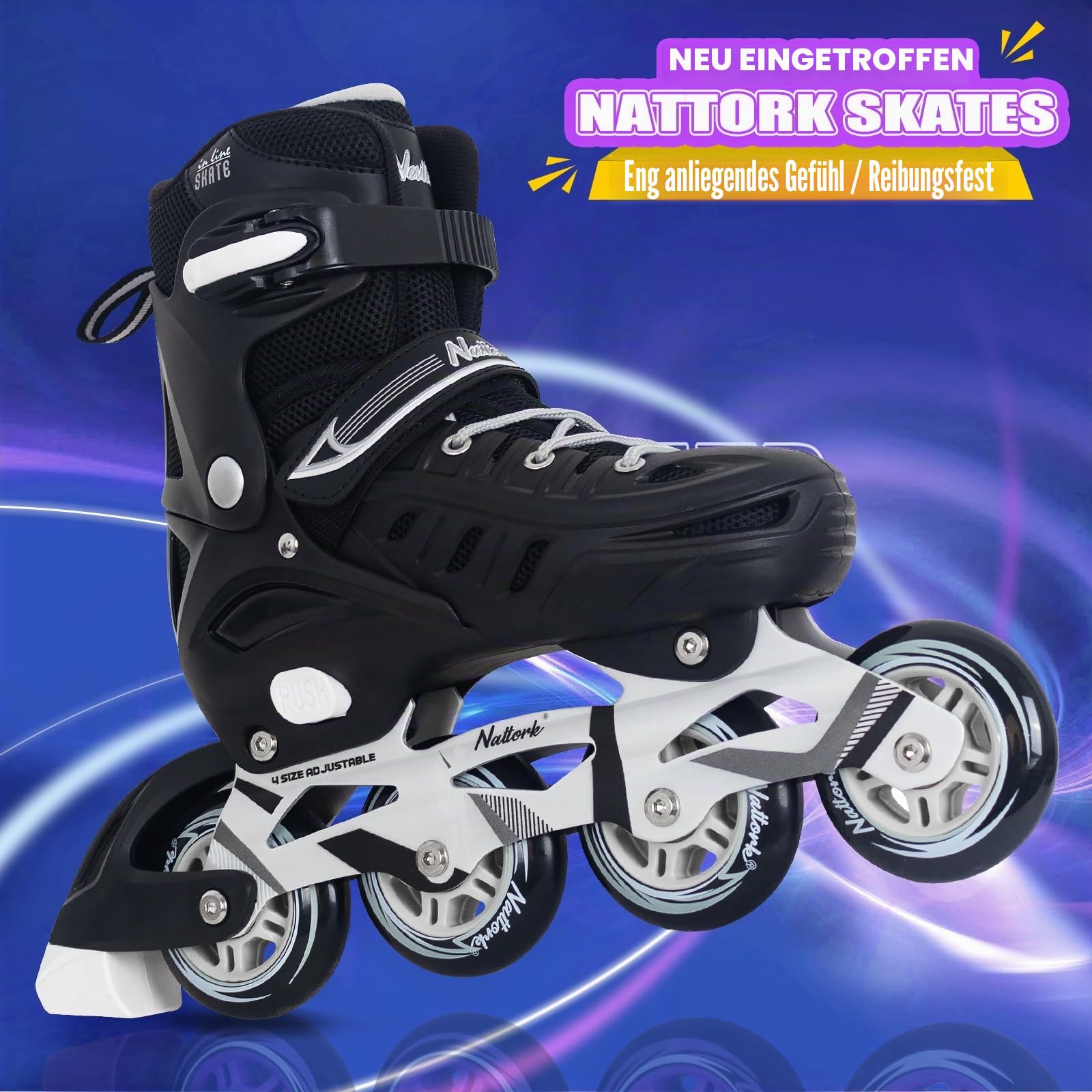 Nattork Inliner für Kinder und Erwachsene, 4 Größen Verstellbare Inline Skates Herren Damen, Rollerblades Outdoor und Indoor Anfänger