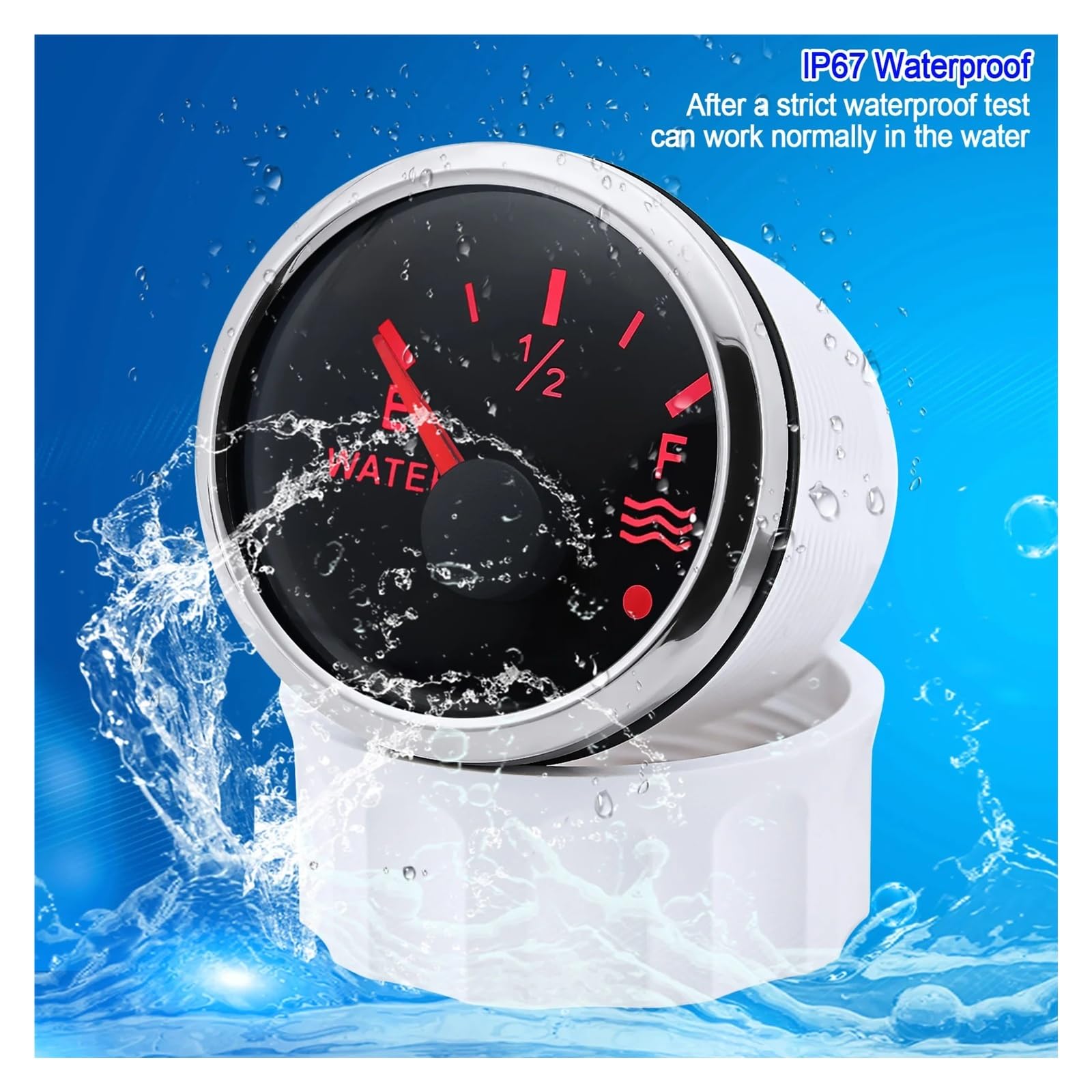 Wasserdicht IP67 52mm Wasserstandsanzeige mit Alarm Rotlicht Wasserstandssensor Wassertank Meter Anzeige Boot Auto Zuverlässiger Ersatz(0-190 ohm,150mm SensorXGauge)