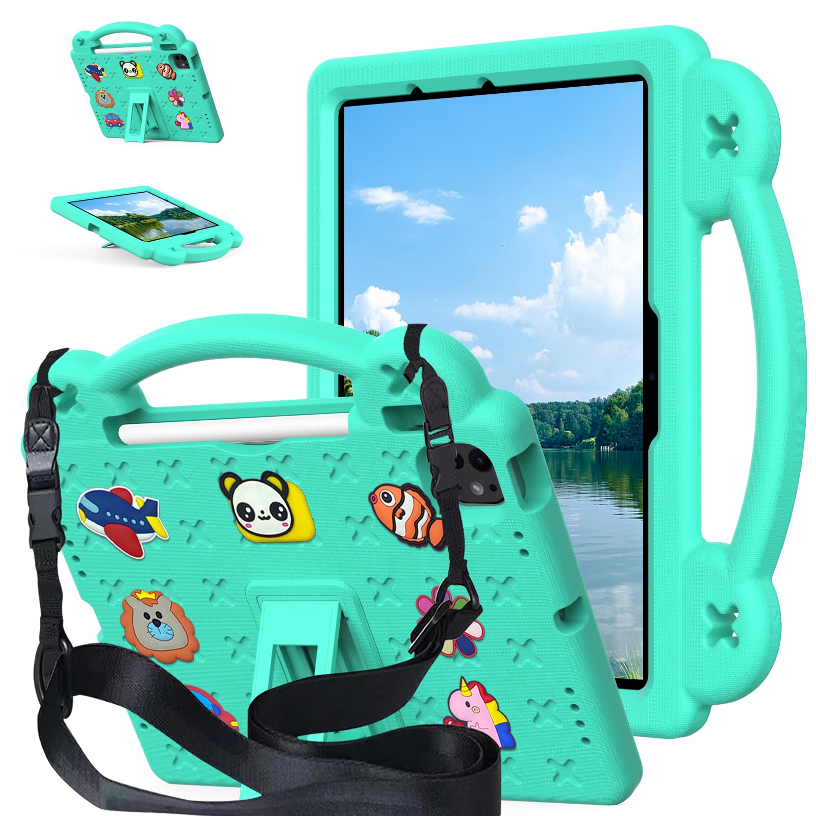 YRH Kids Case for iPad Air 11-in. M4/M3/M2 (2026/2025/2024), for iPad Pro 11-in. M5/M4 (2025/2024), Kids EVA Shockproof Cover with Strap, for Air 7th/