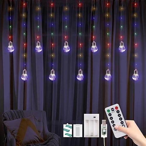 Dailyart Wishing - Cortina de luces de bola de 300 luces LED para dormitorio, funciona con pilas, 8 modos, luces de hadas USB para Pascua, Acción de Dailyart Wishing - Cortina de luces de bola de 300 luces LED para dormitorio, funciona con pilas, 8 modos, luces de hadas USB para Pascua, Acción de
