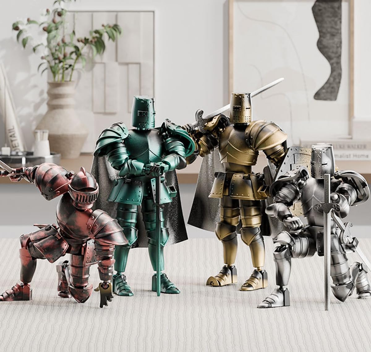 Mittelalterliche Ritter-Actionfigur, bewegliche Attrappe T13 bewegliche Roboterfigur, Fantasy-Krieger-Display-Modell (Montage erforderlich) (Gelb)