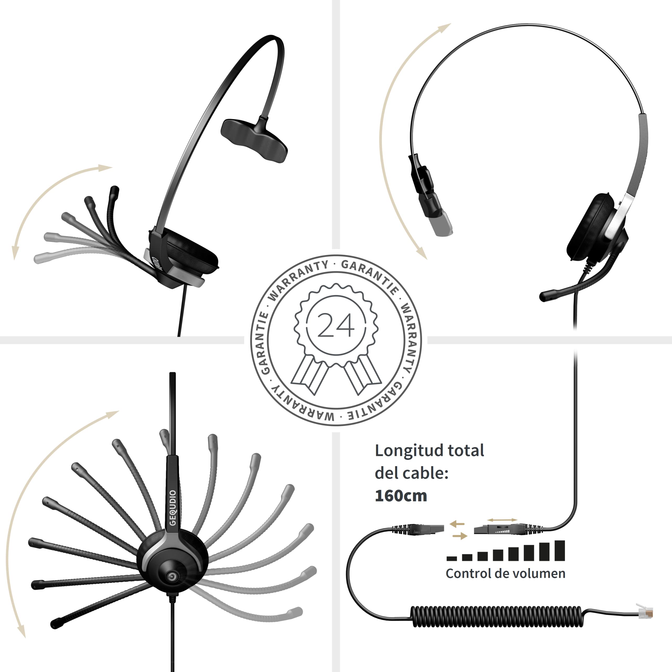 GEQUDIO Auriculares adecuados para Unify OpenStage 30 40 60 80 OpenScape, innovaphone teléfono con RJ - Almohadillas de Repuesto para Auriculares - 60 g de Peso (1 Altavoz)