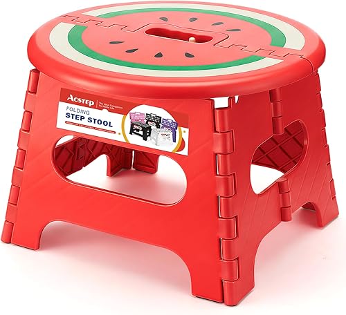 Miniatura 12 de ACSTEP Taburete plegable de 9 pulgadas, robusto taburete plegable hasta 265 libras para niños pequeños y adultos, taburetes antideslizantes con asa
