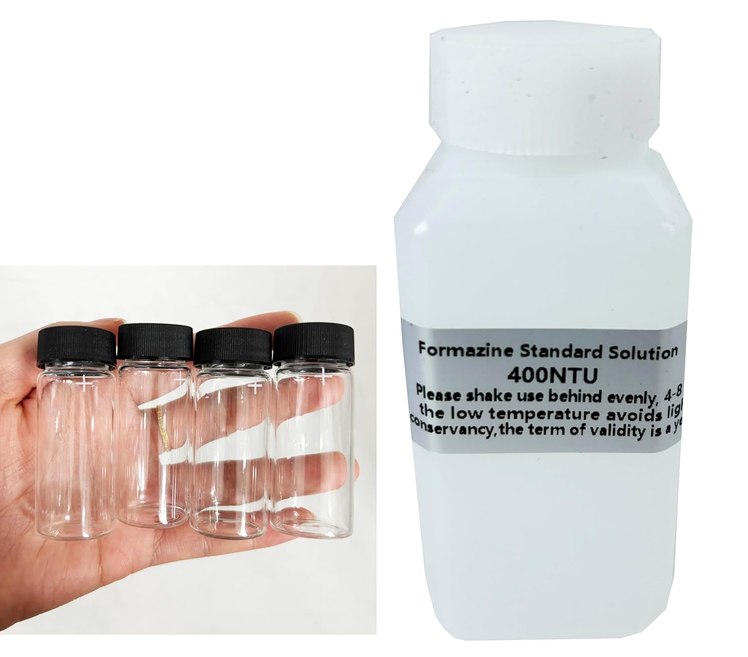 Turbidity Calibration Solution 400NTU 100ml And Four EMPTY 25*60mm Glass Sample Bottles Fast Delivery for Calibrating SGZ-200BS SGZ-200B SGZ-20B SGZ-50B SGZ-400B Turbidimeters Turbidity Meters