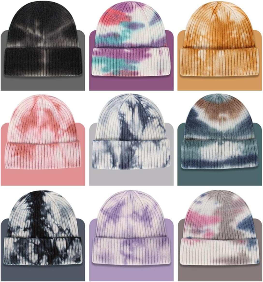 CORIRESHA Women's Unisex Fashion Tie Dye Beanie Soft Knitted Hat Cuffed Winter Warm Cap - Image 3