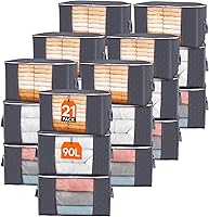 Vista 26 de Lifewit - Paquete de 6 contenedores de almacenamiento para ropa con tapas, bolsas plegables para mantas con cremalleras, ventana transparente y asas