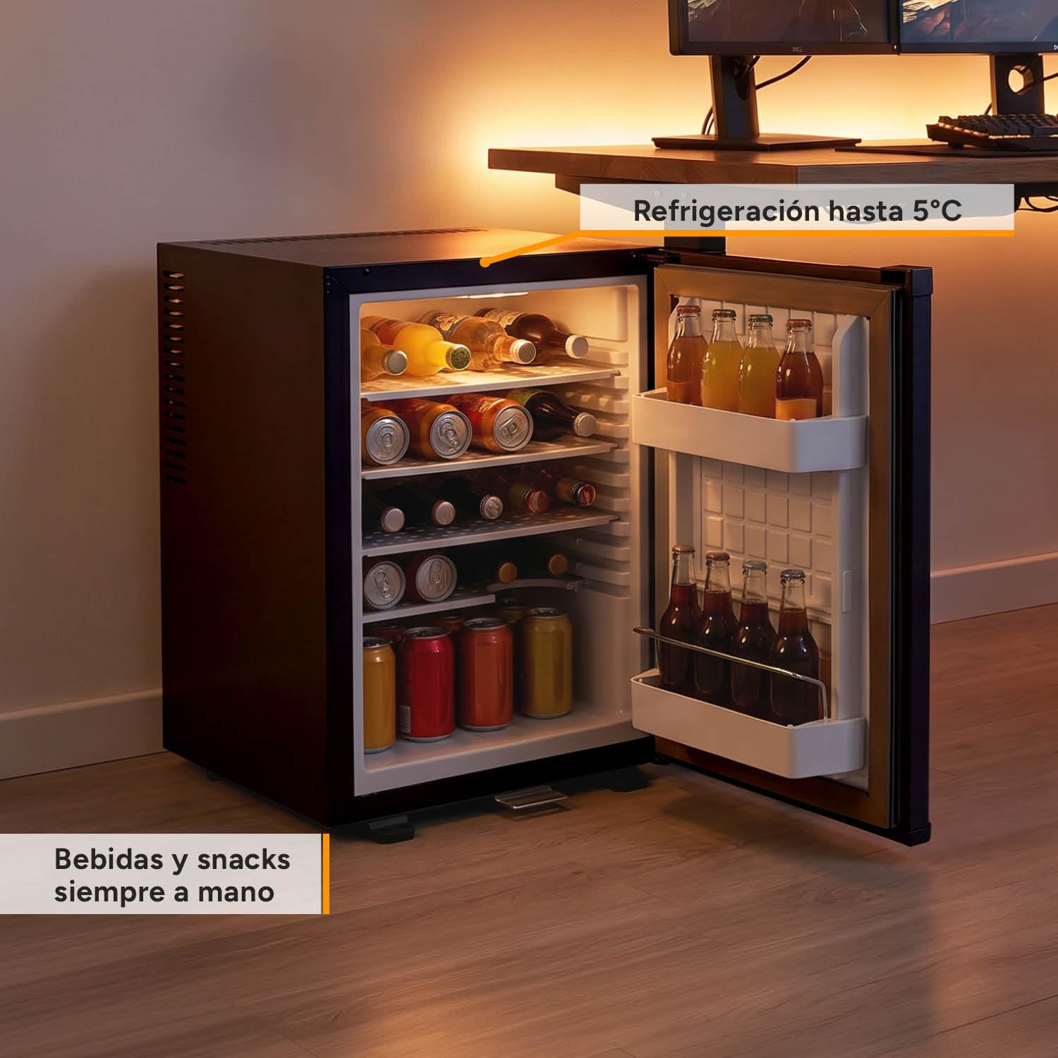 TZS First Austria - 40L Silent Mini Fridge with Lock - Small Mini