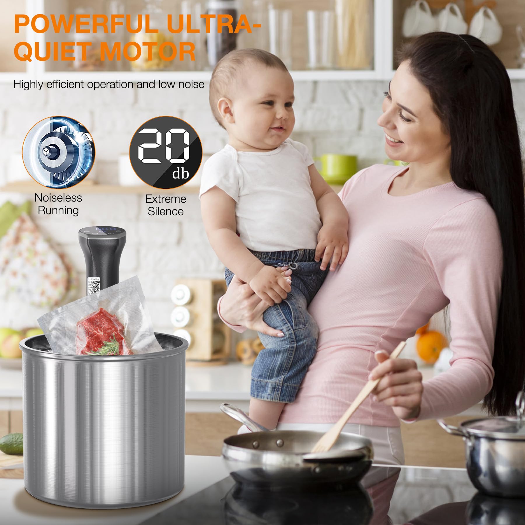 Sous Vide Machine, 1100 W WIFI mejorada Cocina de trabajo ultra silenciosa Circulador de inmersión con recetas (aplicación incluida), temperatura precisa, temporizador digital, impermeable