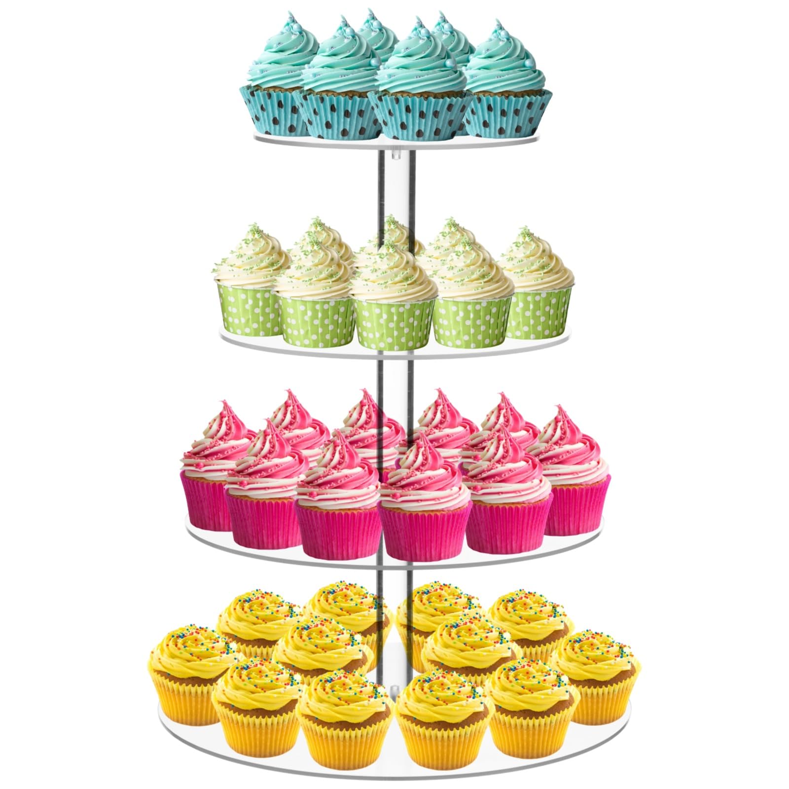 4-stöckiger runder Cupcake-Ständer aus Acryl, durchsichtiger Präsentationsständer für Kuchen und Süßigkeiten, einfach zusammenzubauen, perfekt für Hochzeiten, Geburtstage