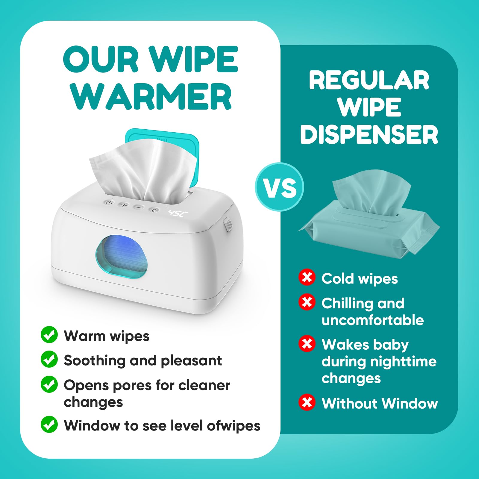 MYPIN Chauffe-lingettes pour Bébé, Température Constante 24H/24, Capacité 120 Lingettes, Veilleuse LED