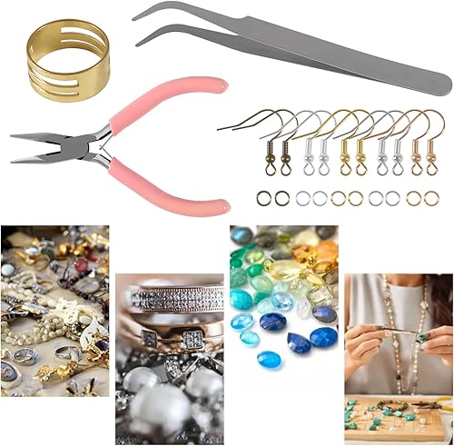 Miniatura 5 de Kit de ganchos para aretes de 5 colores, ganchos hipoalergénicos para aretes y 1000 anillos de salto, alicates de joyería, aretes de gancho de pez,