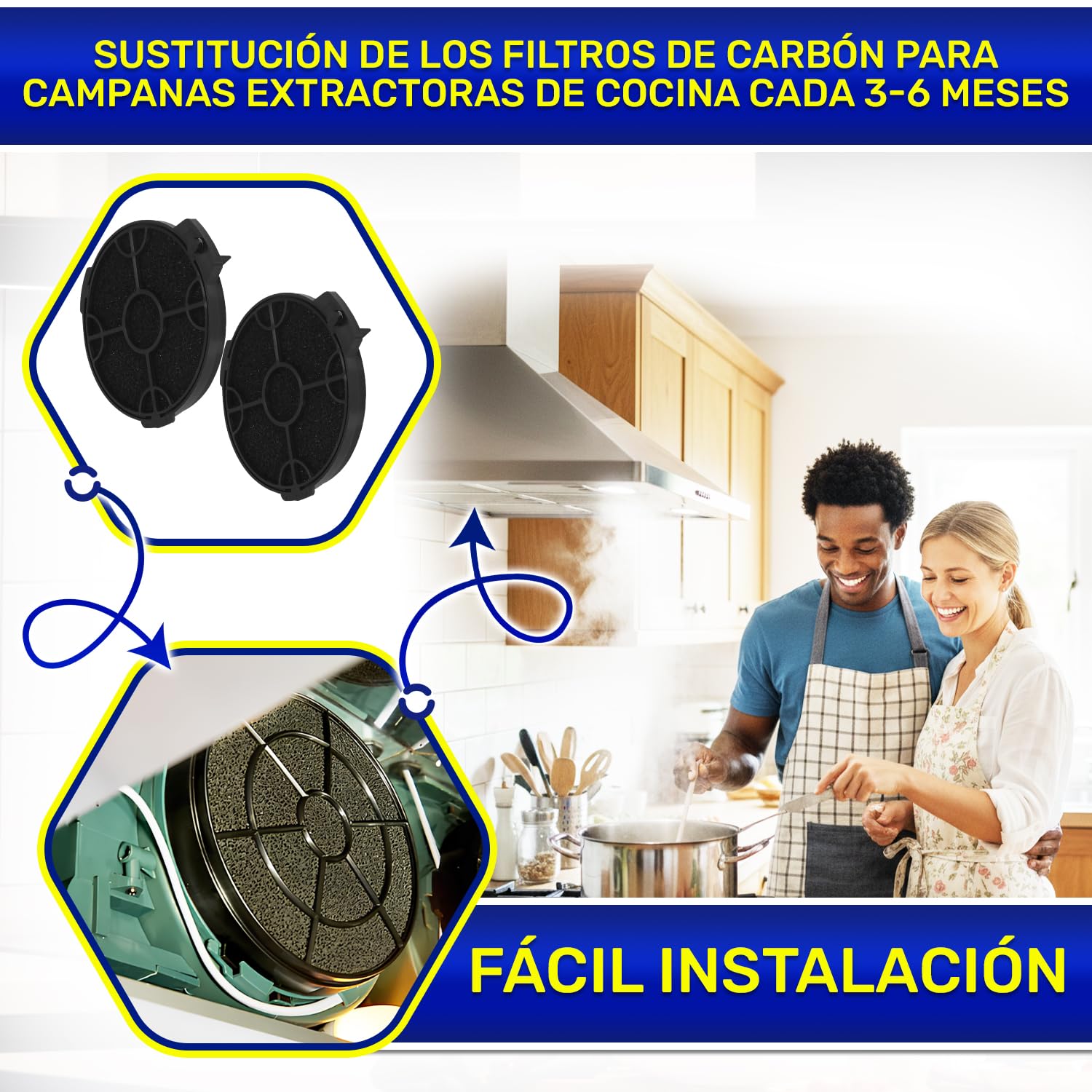 2 Piezas Filtros Carbon Campana Extractora Ø130 mm ART00801 para B&Q | 02859394 para B&Q para Cata para Cooke & Lewis para Designair para Elica para MyAppliances - MONTERAL