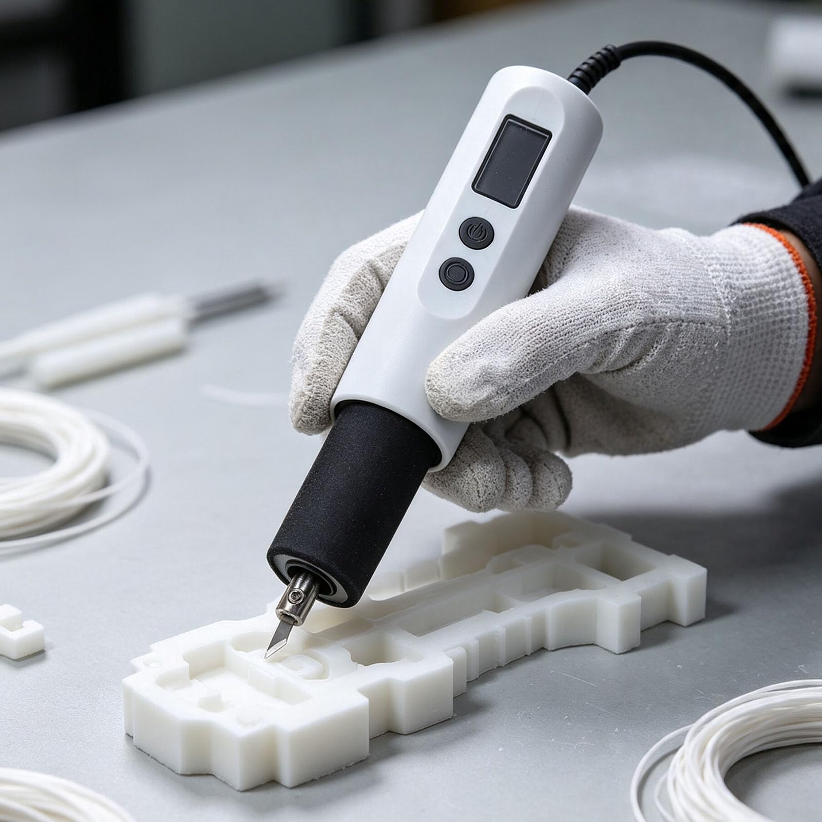Fafeicy Taglierina Ad Ultrasuoni Portatile da 40 KHz Velocità Regolabile | Adattatore di Alimentazione 45 Lame Strumento Artigianale con Luce, Rifinitura Precisa per Stampe 3D Resina di Legno di
