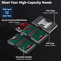 Vista 83 de Cartera delgada de aluminio para hombre, placa trasera expandible duradera, bloqueo RFID, billetera desplegable de metal minimalista, con capacidad