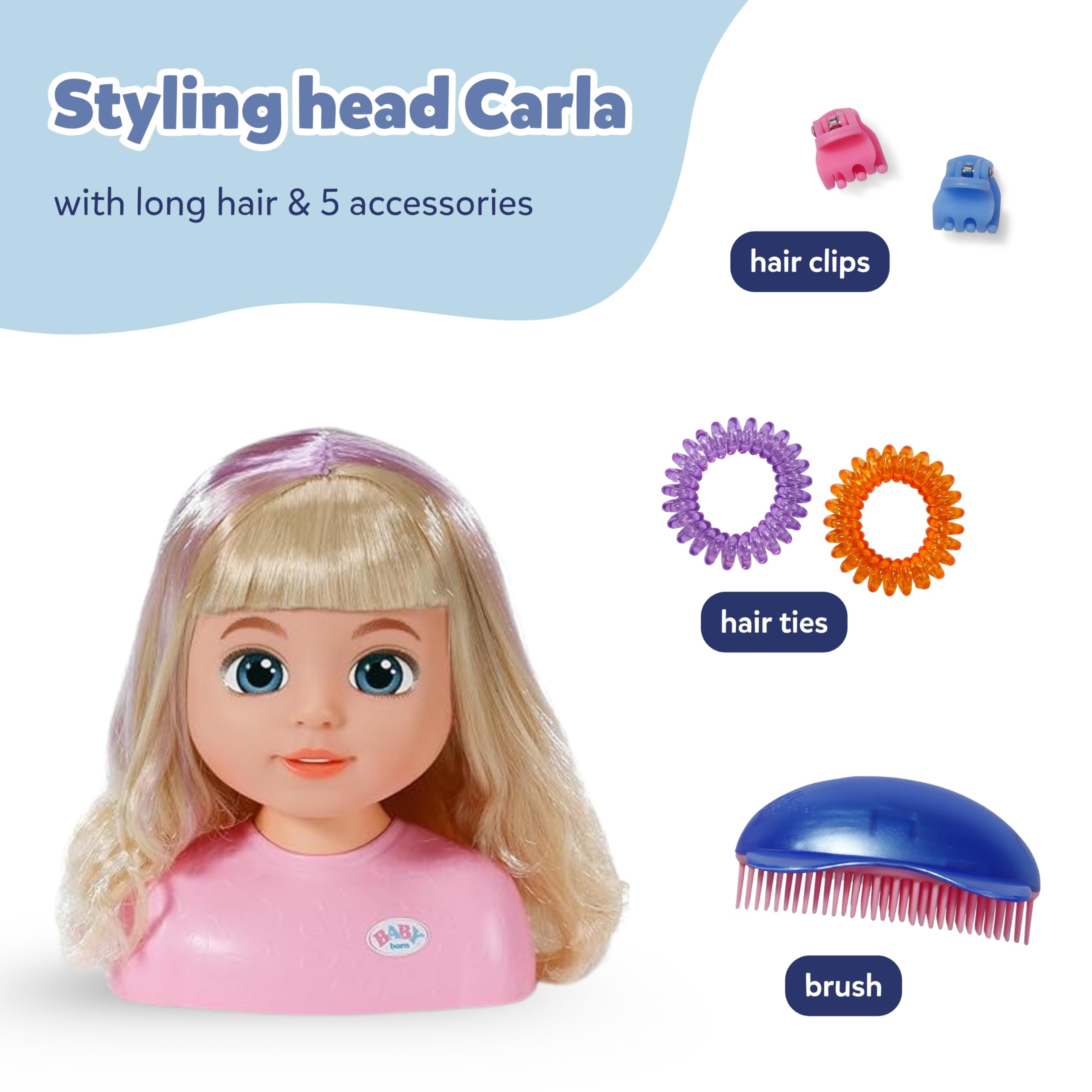 BABY born Styling Head Carla Nylon Hair - Includes Hair Clips, Ribbons & Brush - Suitable for Children Aged 3+ - Image 2