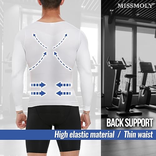 Miniatura 3 de MISS MOLY Men's Compression Shirts Long Sleeve Shapewear Body Shaper Slimming Undershirt