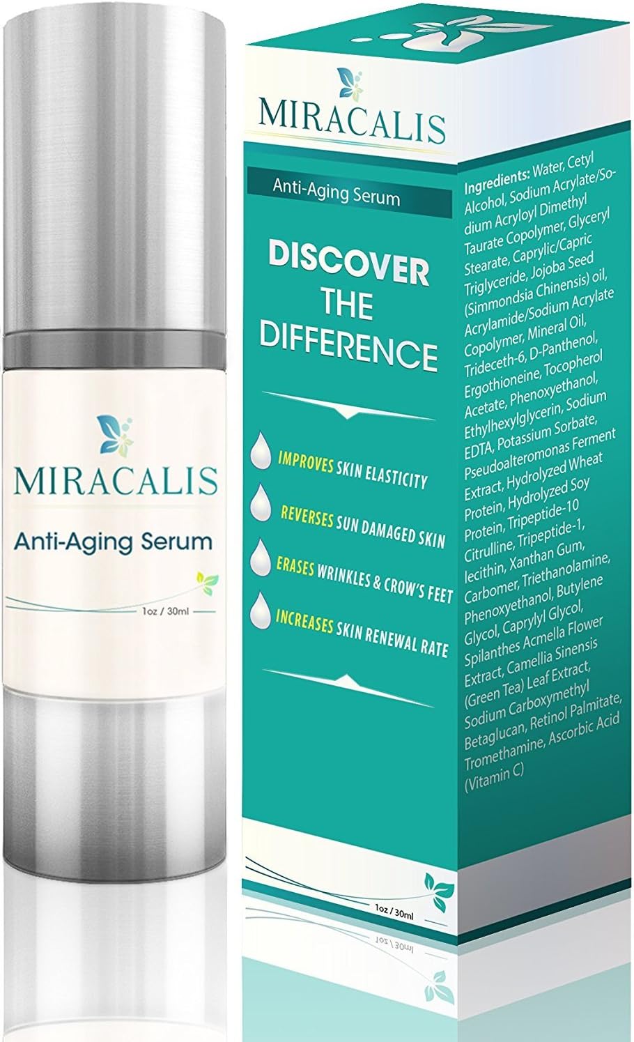 Miracalis- Face and Neck Firming Cream Serum. Smooths Wrinkles. Improves Skin Elasticity. Aids Skin Renewal for Aged and Sun Damaged Skin.