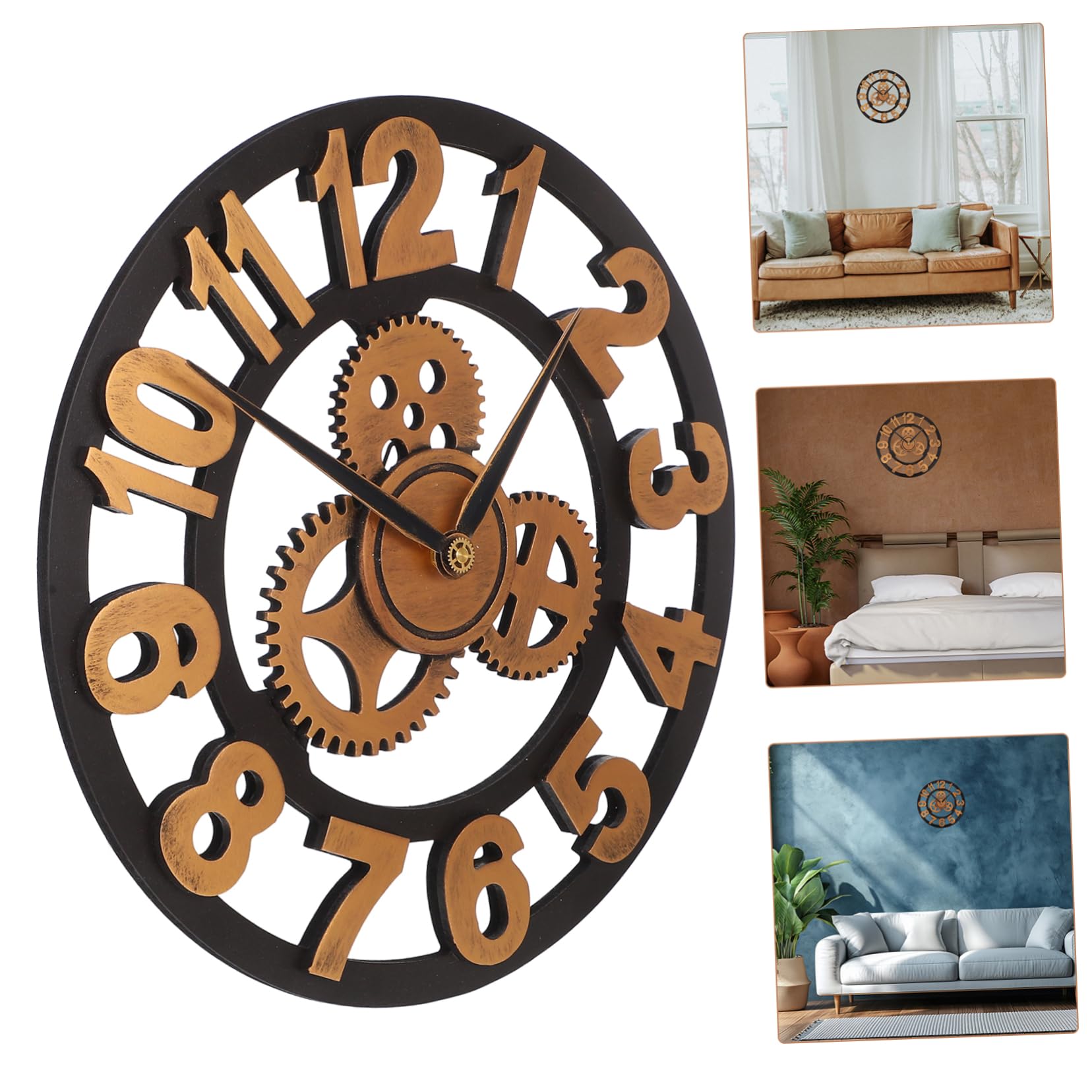 Cabilock Reloj de Pared Decorativo Industrial de Madera Engranajes, Silencioso y Fácil de Limpiar, Adecuado para Hogar u Oficina