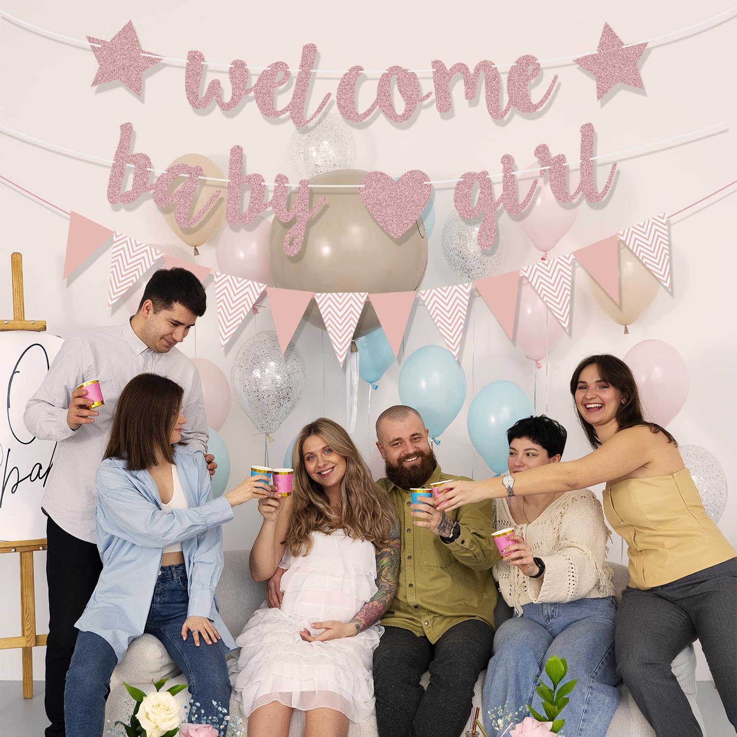 ALLY-MAGIC Y4YEHYHFTZ Bannière à Paillettes Pour Fête Prénatale Pour Filles - Décoration De Fête D'anniversaire à Suspendre - Fournitures De Fête