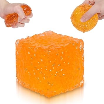 Frosted Honeycomb Ice Cube Squishy Toy, 5cm Stress Relief Cube, Soft Sensory Fidget Toy for Anxiety and Focus for Kids Youth Adults, Portable Squishy Ball Orange