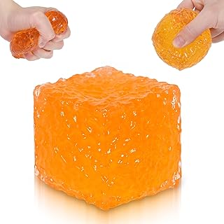 Frosted Honeycomb Ice Cube Squishy Toy, 5cm Stress Relief Cube, Soft Sensory Fidget Toy for Anxiety and Focus for Kids Youth Adults, Portable Squishy Ball (Orange)