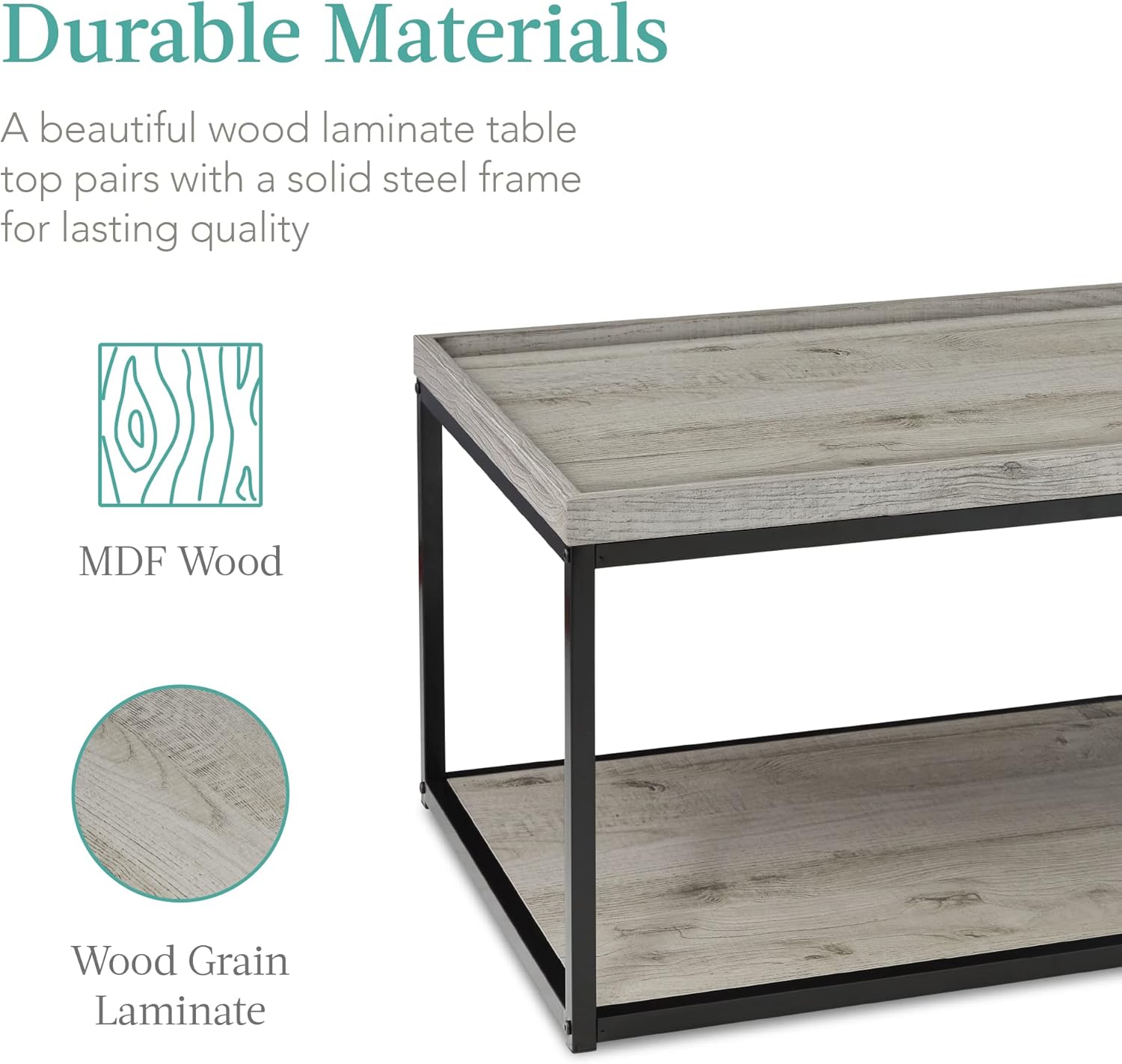 Best Choice Products 44in 2-Tier Rectangular Tray Top Coffee Table, Recessed Accent Furniture for Home w/Metal Frame, Shelf - Gray : Home & Kitchen