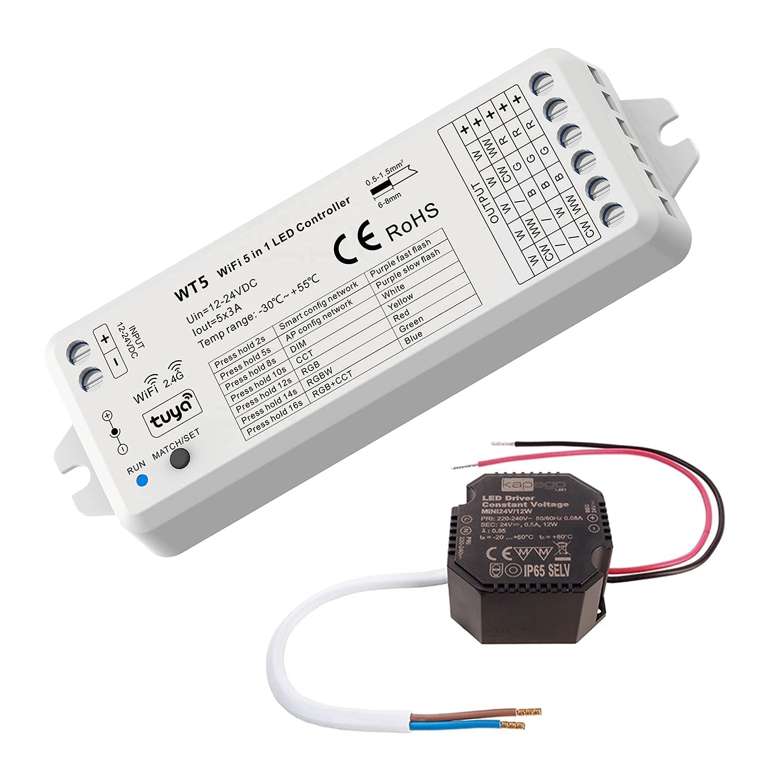 Planetitaly KIT faretto slim incasso cromoterapia giochi luce dimmer doccia pannello LED 8W RGB RGBW 24V centralina WiFi controllo vocale smartphone APP foro 13cm
