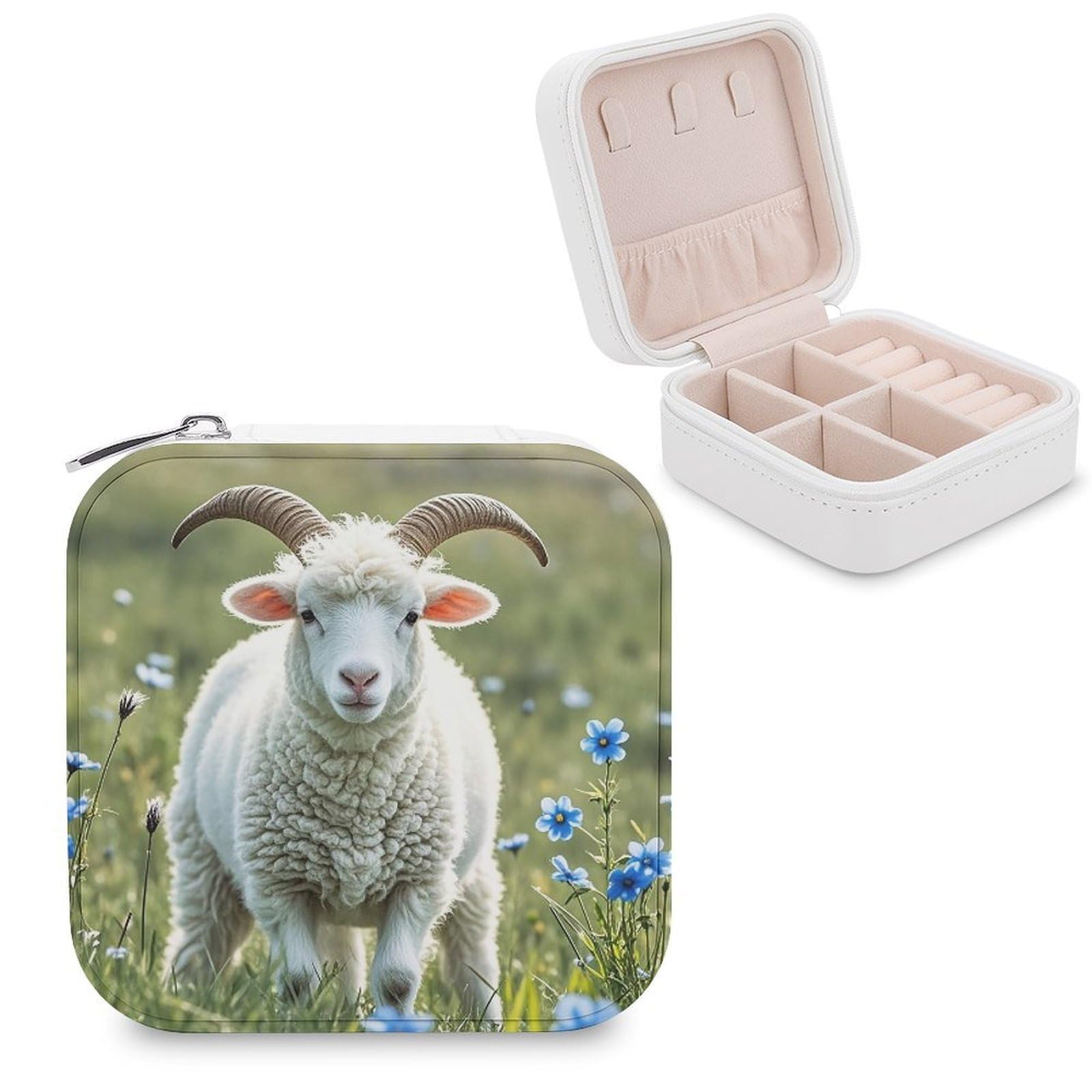 FekiLoot Sheep Jewelry Case Personalized Leather Jewelry Box Mini Travel Jewelry Case Small Portable Jewelry Organizer for Ring Earrings Necklace Bracelet