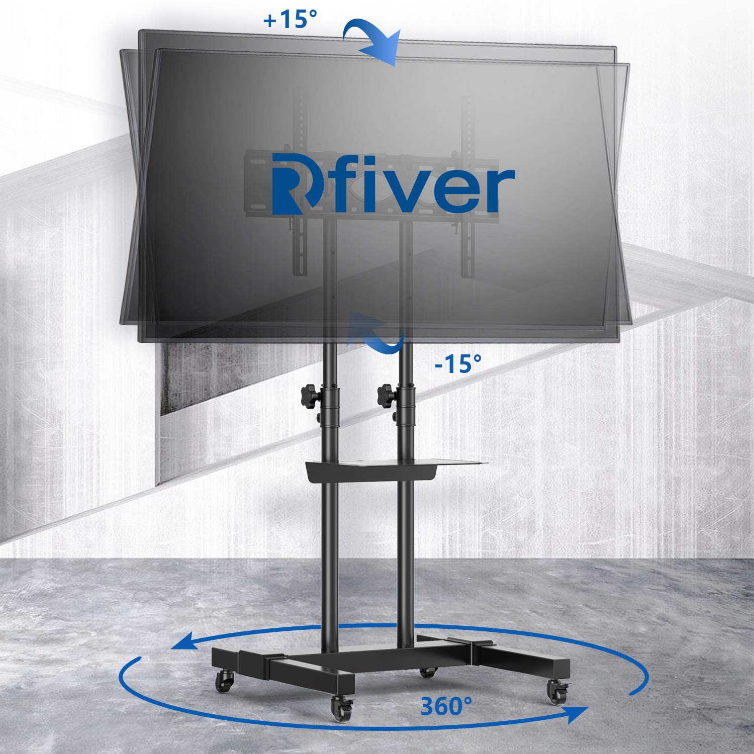 Rfiver Mobile TV Stand Rolling Cart with Tilt Mount/Locking Wheels for