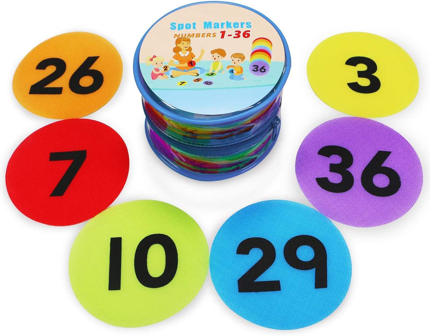 Carpet Spot Sit Markers with Numbers 1-36 for Teachers and Kids, Classroom Floor Circles Dots Rug Mats for Kindergarten Preschool Organization, 4 Inch 36 Pack