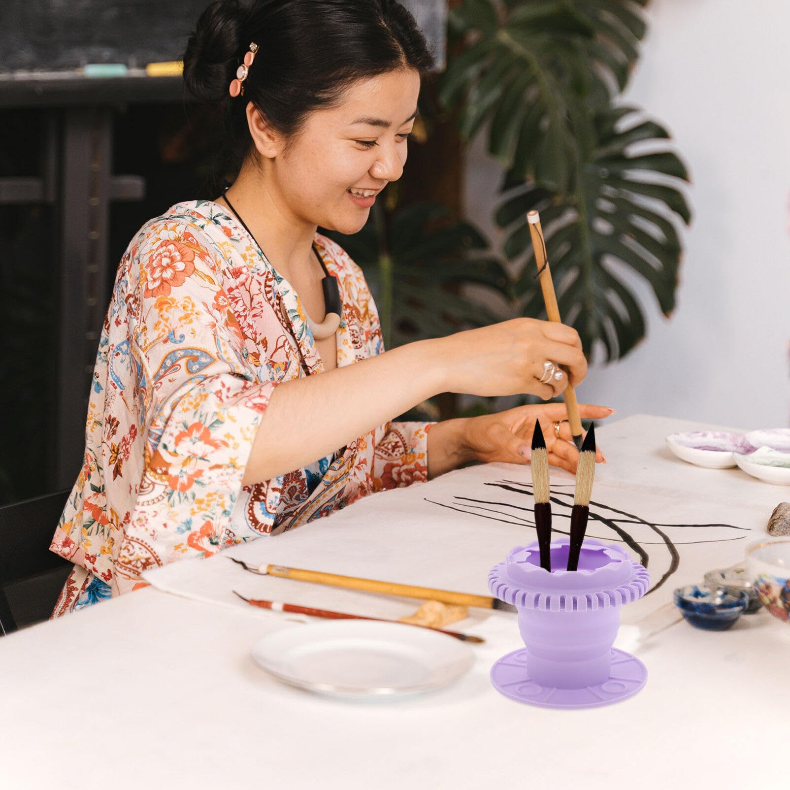 TOVINANNA Makeup Brush Cleansing Bowl Storage Holder Brush Cleaner Cup Silicone for Art Beauty Tools