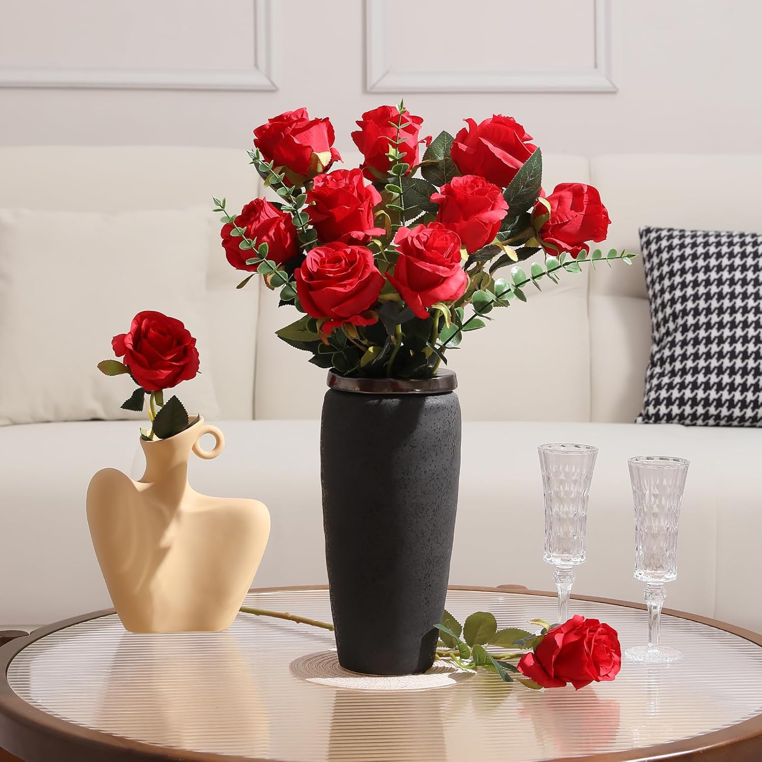 Tifuly 36 Pcs Roses Artificial Flowers in Bulk, Realistic Long Stem Fake Silk Roses for Party Home Wedding Centerpiece Office DIY Bouquets Decor(Red) - Image 7