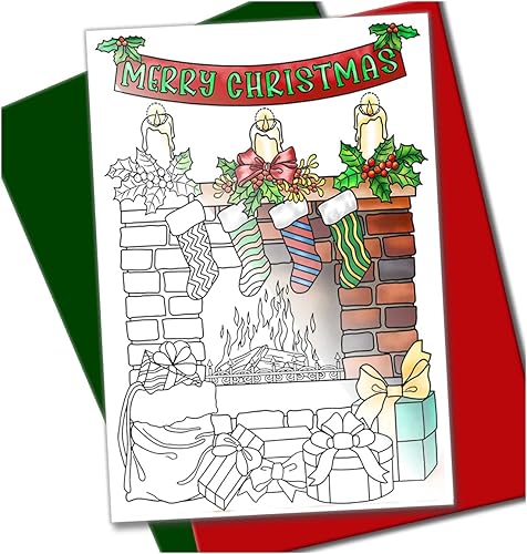Art Eclect Tarjetas navideñas para colorear para adultos, 10 tarjetas diferentes cada una, 5 sobres rojos y 5 verdes incluidos (Navidad F110)