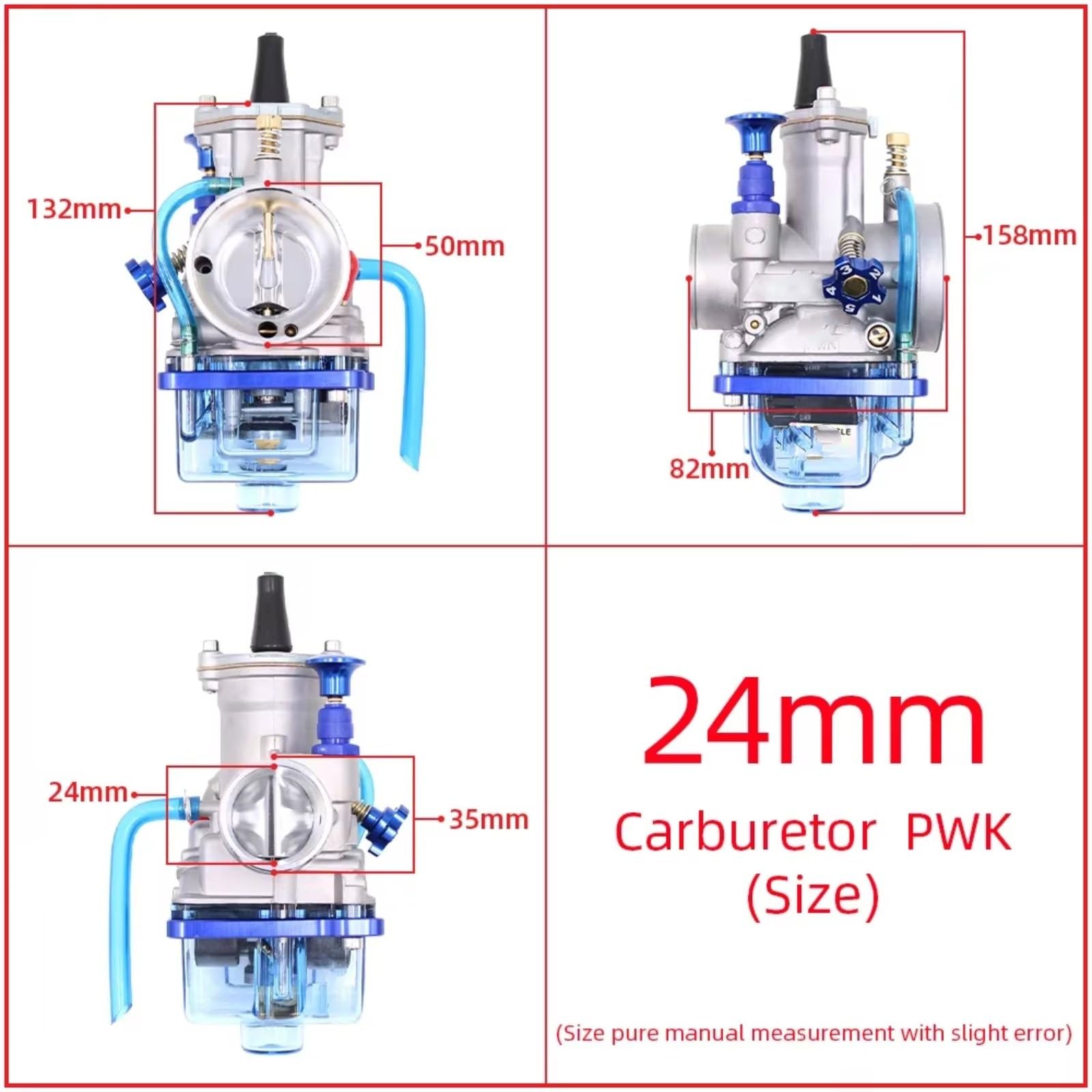 Carburatore universale RACING PWK 24mm 26mm 28mm 30mm 32mm 34mm con coperchio inferiore blu trasparente Carburatore Per Motore(24MM)