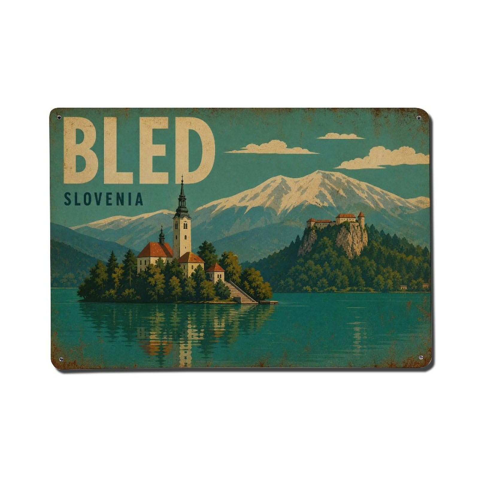 Metal Tin Sign Retro Travel Slovenia Bled