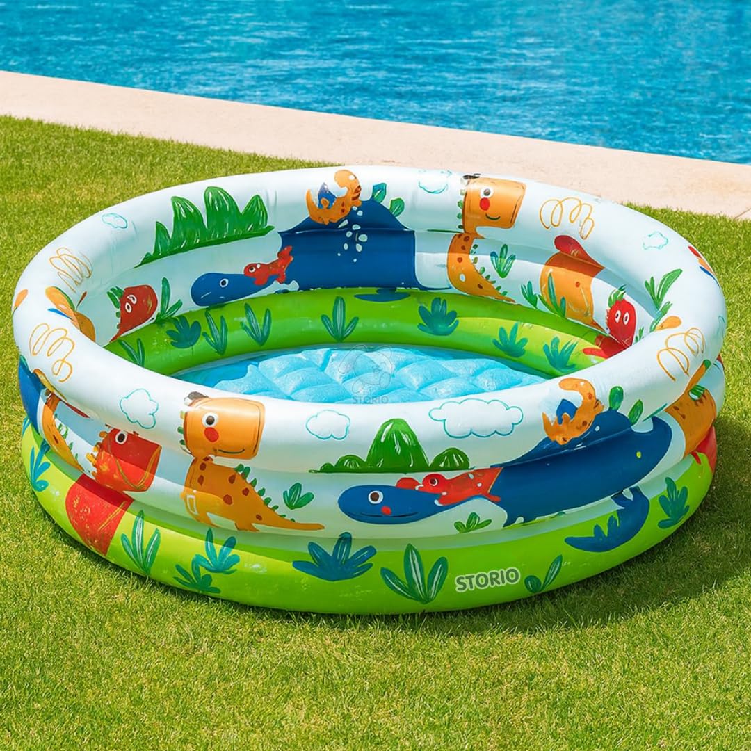 Storio Dino Buddies 3-Ring Inflatable Kiddie Pool – Baby Swimming & Beach Pool for Kids | Multicolor Water Play Tub for Toddlers | Compact, Durable & Easy to Inflate | Indoor & Outdoor Use-image-26