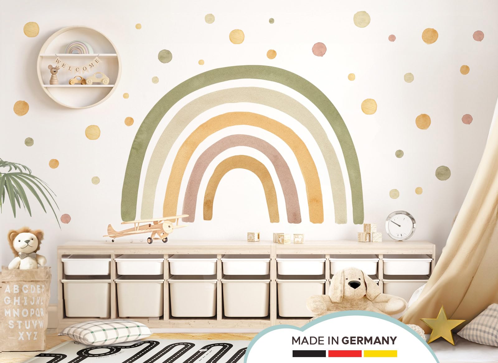 Little Deco Wandtattoo Regenbogen mit Punkten grün gelb DL5082 XL
