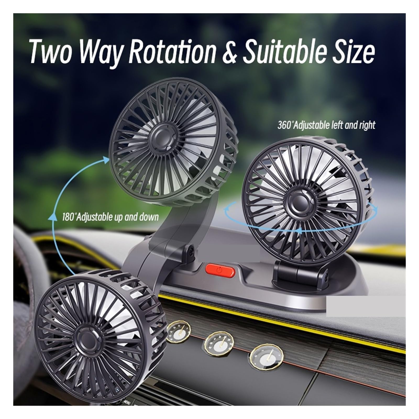 5V 12V 24V Wentylator Samochodowy Chłodzenie Podwójna Głowica USB Regulacja Prędkości Wentylatora Samochodowego Chłodnicy Akcesoria Samochodowe Wiatru Silny Wiatr(12V Yellow)