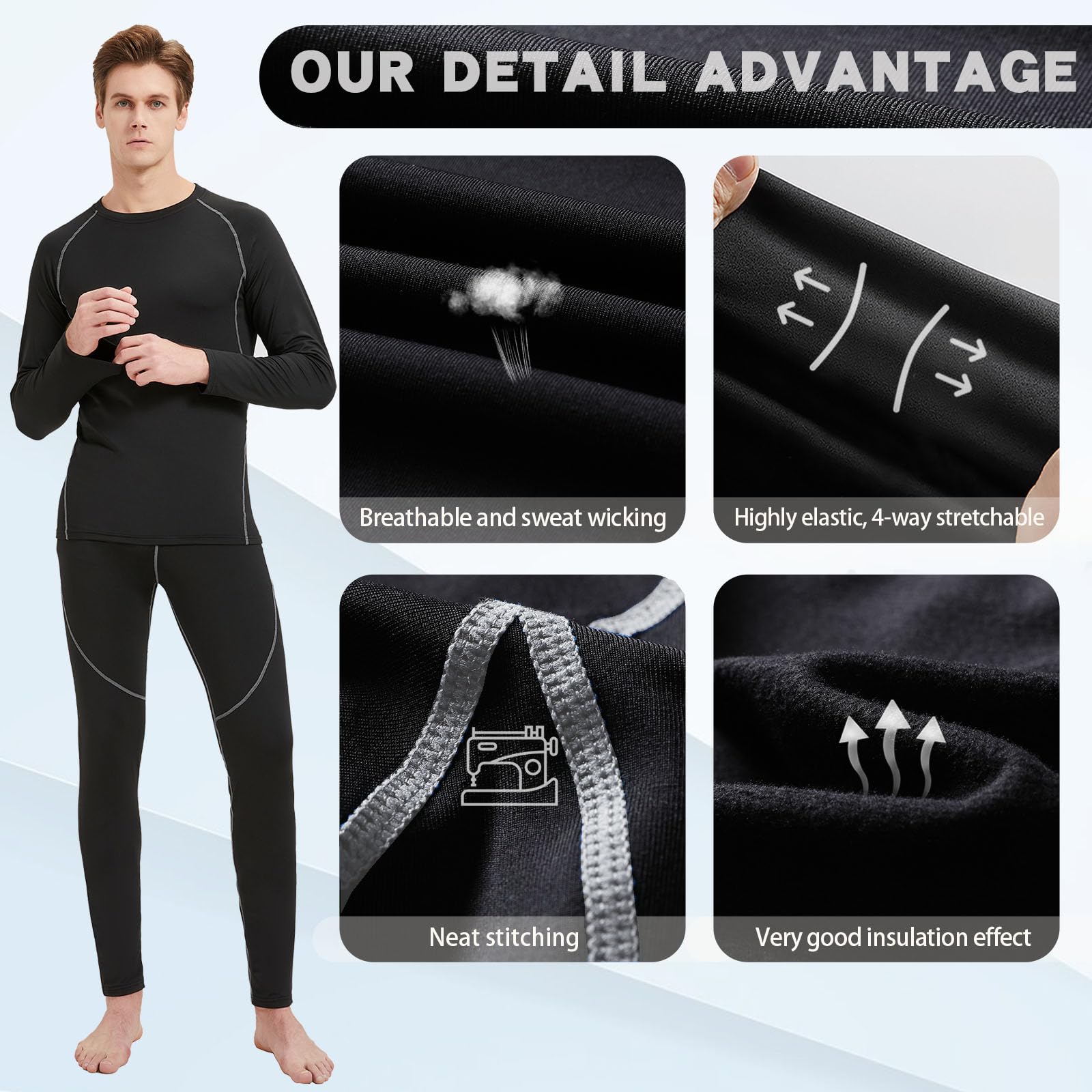 ZDQ Intimo Termico Uomo Set Intimo Invernale da Sci Intimo Funzionale Traspirante Biancheria, Taglie S-XXL