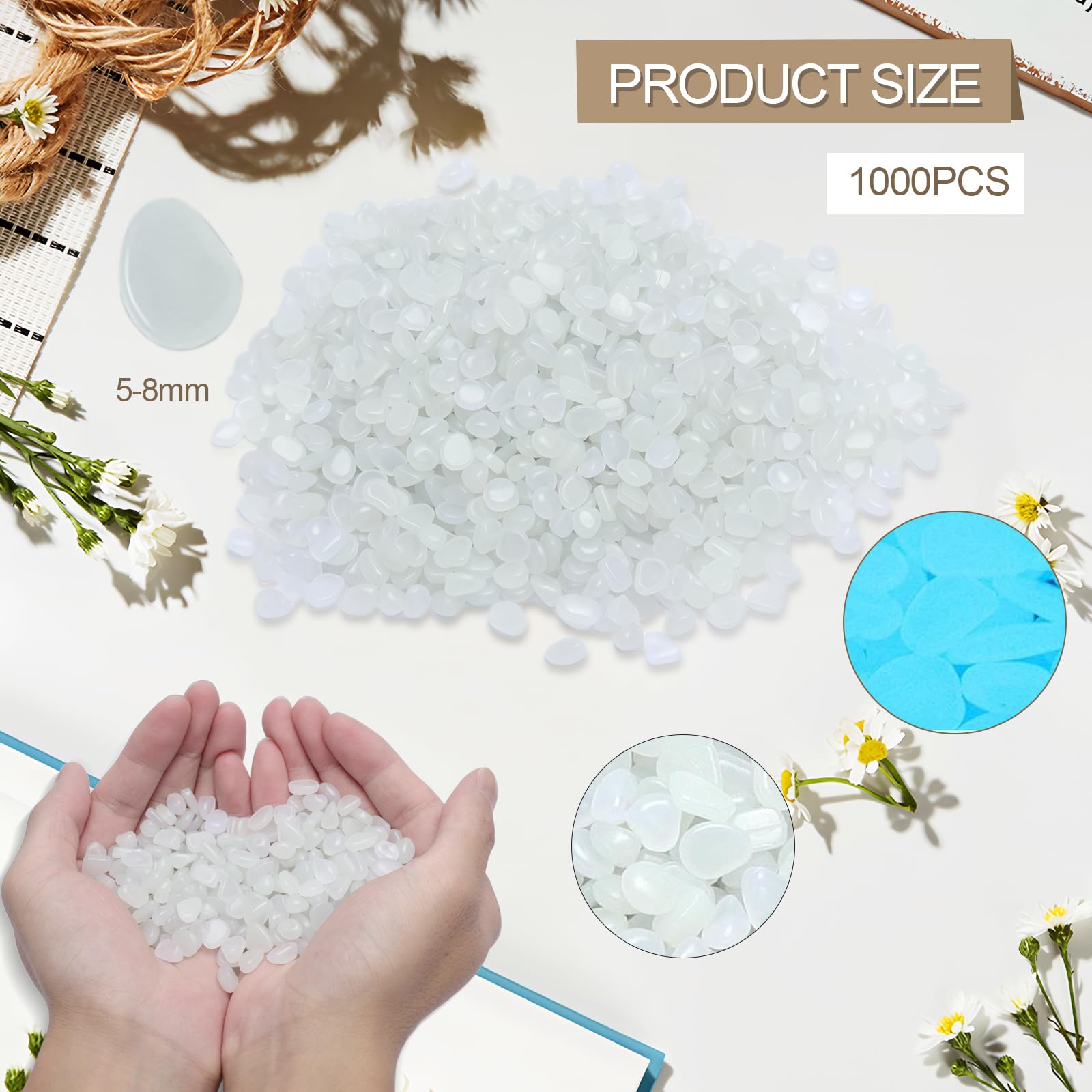 Pietre Luminose 1000 Pezzi 5-8mm – Ciottoli Fosforescenti Decorativi per Giardino, Terrazza, Acquario, Vaso di Fiori – Sassolini Brillanti Notte Fai da Te e Matrimonio