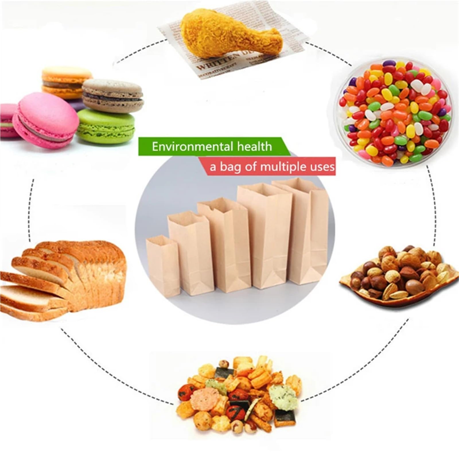 Lot de 100 sacs en papier kraft recyclables pour biscuits, bonbons, sandwich, pain, cadeau de mariage