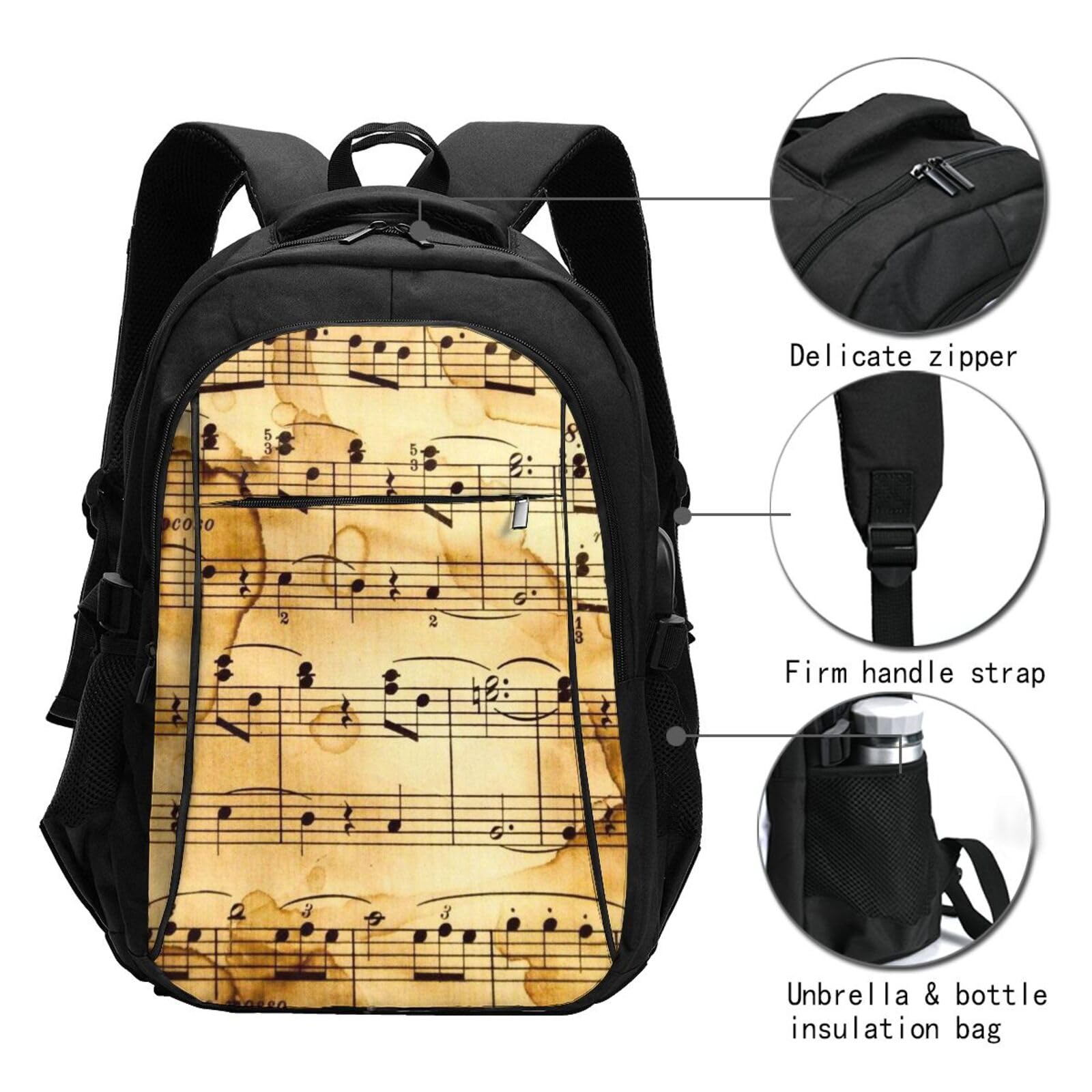 InOmak Musiknoten, Reiserucksack, Freizeitrucksack, Schulrucksack, Laptop-Rucksack für Damen und Herren