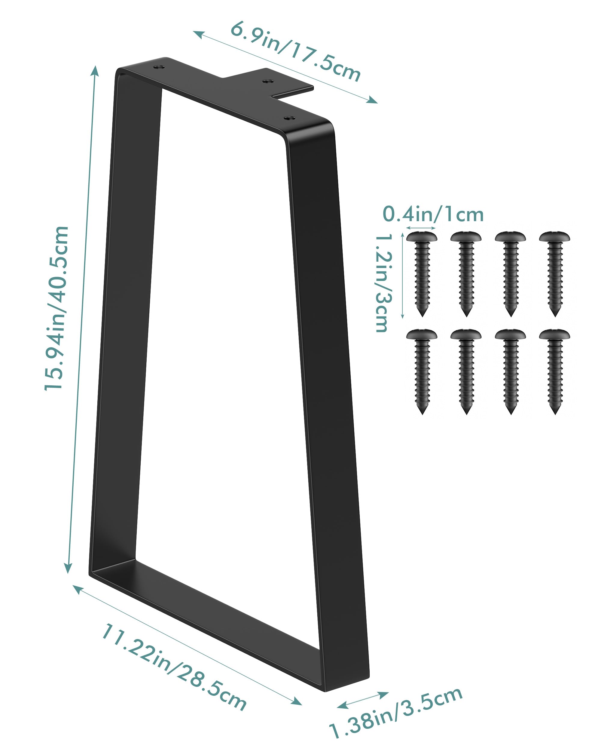 Industriële 16 Inch Trapezium Tafelpoten Set Van 2 - Zwarte Metalen Meubelpoten Voor Salontafel En Thuisbureau