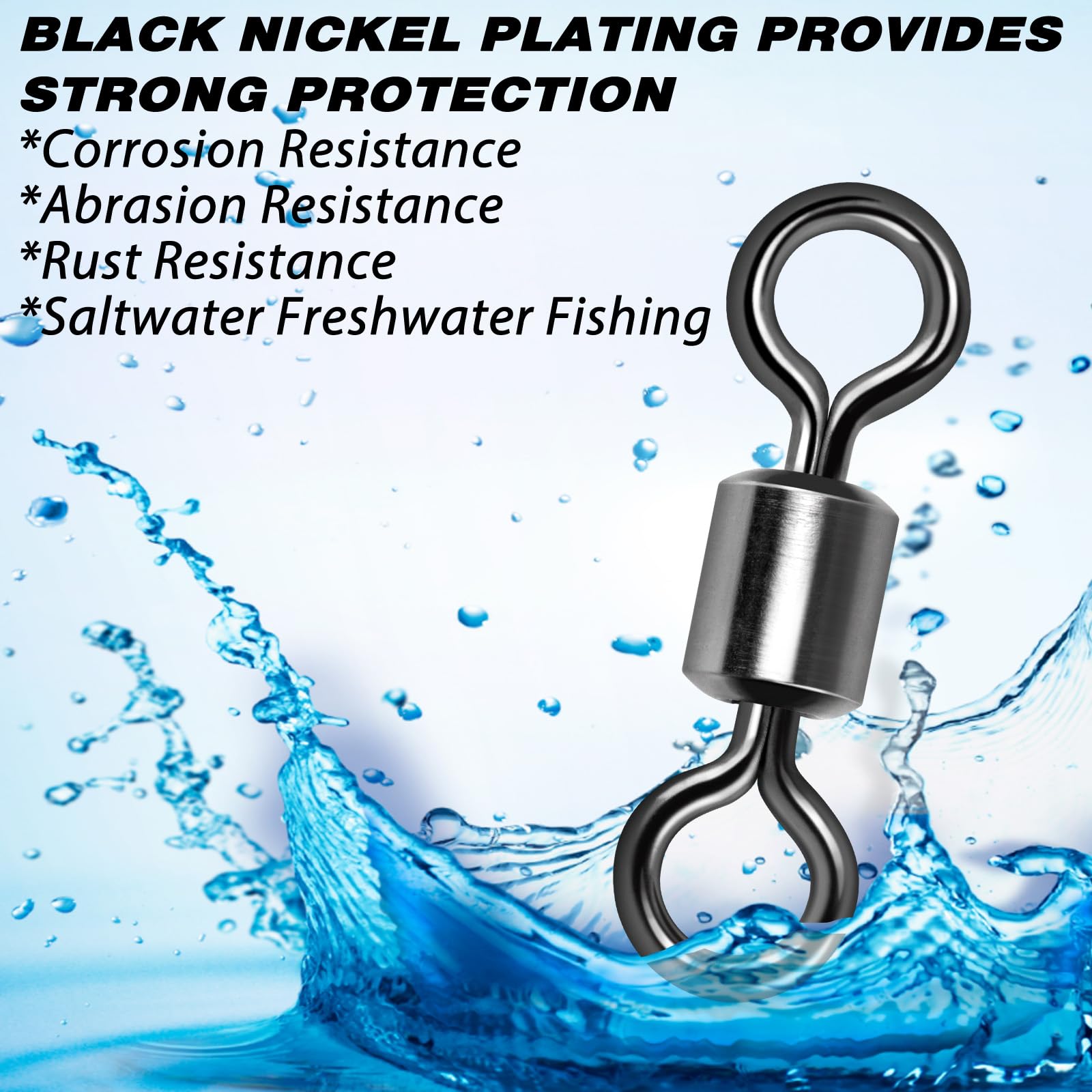 Alwonder 80 Stück Angelwirbel mit Rollen, 75 kg, groß, schwarz, vernickelt, Edelstahl, robust, für Salzwasser und Süßwasser geeignet, Größe 2/0