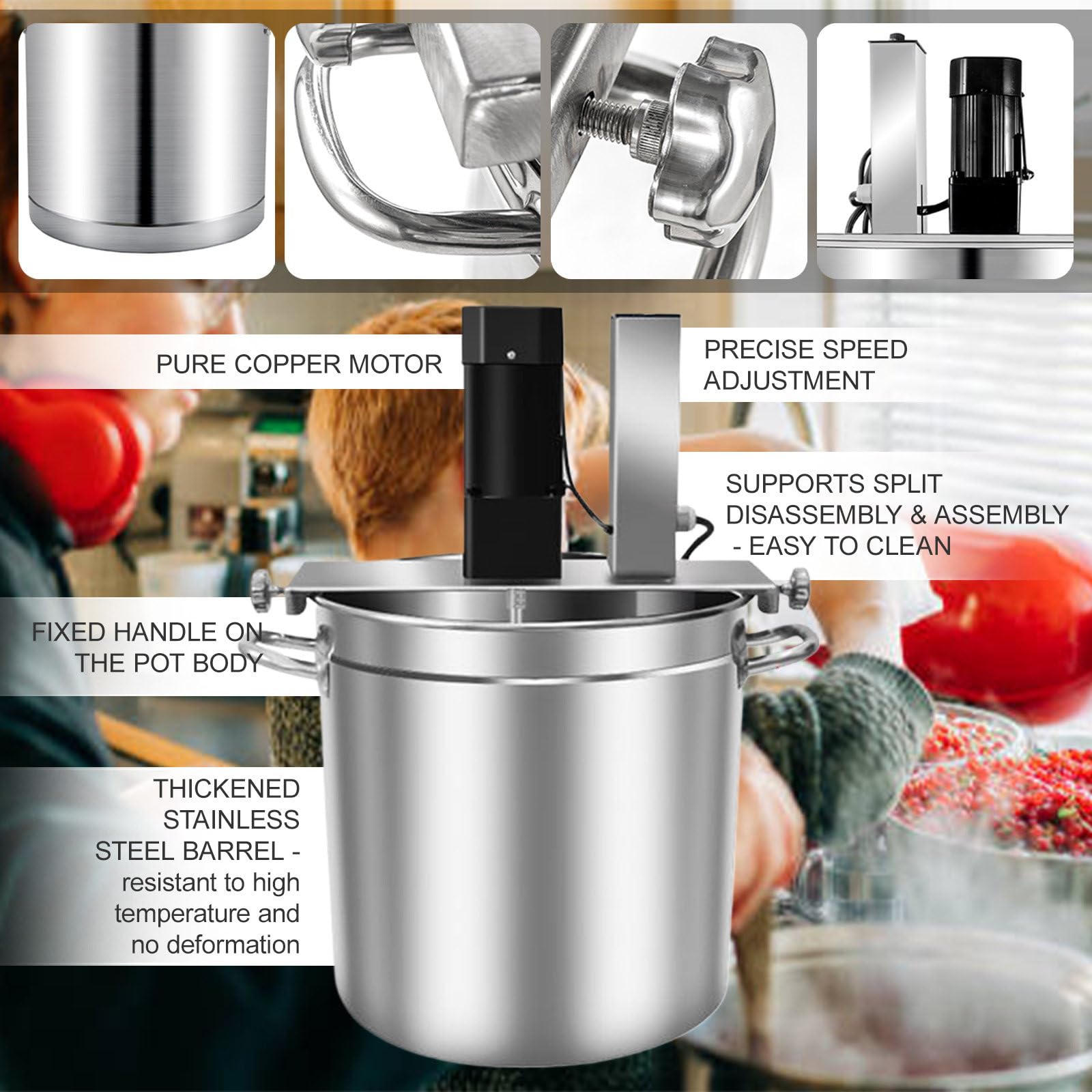 Pentola Mescolatrice Automatica 20L/25L/40L/60L in Acciaio Inox - per Salse/Marmellate/Ripieni con Doppia Pala + velocità Regolabile (Attrezzatura Professionale Multi-Cottura),25L